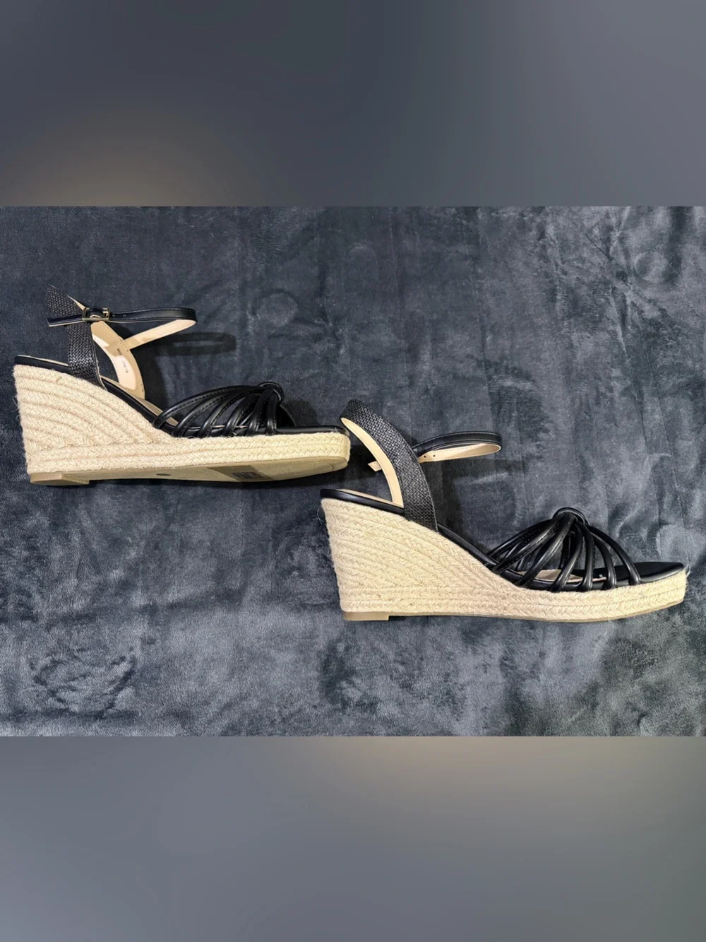 Liz Claiborne Black Strappy Espadrille Wedge Sandals